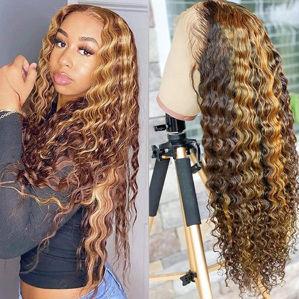 SUNTU Ombre Lace Front Wig Human Hair 18 inch 13x4 Straight Highlight Lace Front Wigs Human Hair Pre Plucked 150% Density with Baby Hair 4/27 Lace Frontal Wig