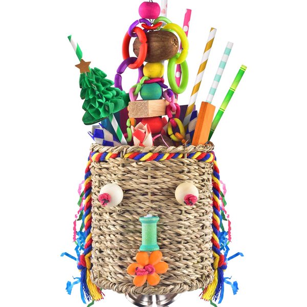KATUMO Bird Foraging Toys, Seagrass Basket Bird Toy with Array of Chewable Parrot Toys for Small Medium Parrot Birds