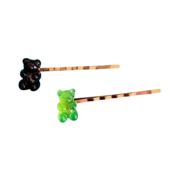 Colorful Gummy Bear Hair Pin Bobbies - Gummi Candy Rainbow Hair Pins Bobby Pins Set of 2