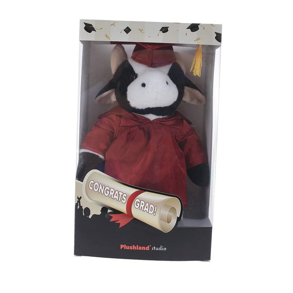 Plushland Cow Plush Stuffed Animal Toys Present Gifts for Graduation Day, Personalized Text, Name or Your School Logo on Gown, Best for Any Grad School Kids 12 Inch (Forest Green Cap and Gown)