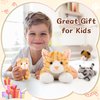 Muiteiur 4 Piece Cats Stuffed Animals, 15.7 inch Mom Plush Cat with 3 Kittens Stuffed in Zipper Pouch, Cute Yellow Mom and Baby Stuffed Cats for Kids Girls Boys Gift for Valentines Birthday