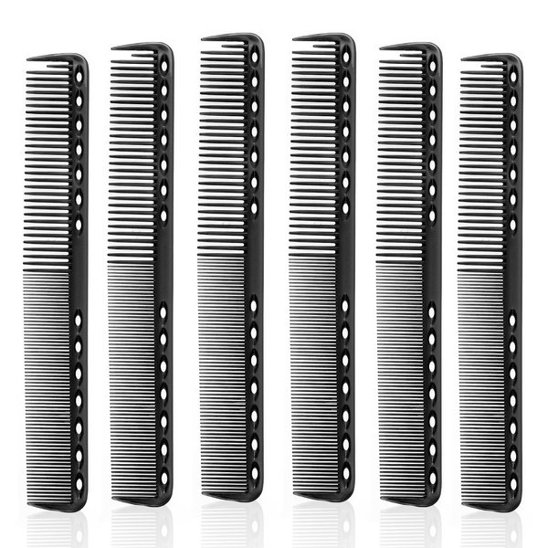 6Pcs Carbon Fiber Cutting Comb Haircutting Combs Professional Heat Resistant Comb, Barber Comb Hair Stylist All Purpose Combs Medium and Fine Tooth for Man and Woman Clipper Cuts, Home Salon