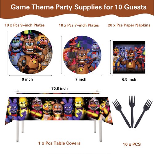 HTWHVT 51 Pcs Game Birthday Decorations,Included Tablecloth,Paper Napkins,7“ & 9" Plates,Forks, Movie Theme Set for Boy and Girl Birthday Party Supplies