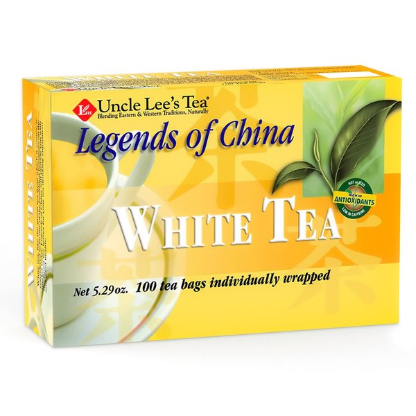 Uncle Lee’s Legends of China White Tea, 100% Natural Premium White Tea Bags, Light & Delicate Flavor, Use for Hot Tea, Cold Brew Tea or Iced Tea Beverages, 100 Tea Bags per Box