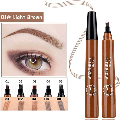 Eyebrow Pen, Microblading Eyebrows, 4 Points Eyebrow Pencil, Creates Lasting MakeUp Professional Natural Looking Eyebrows, Cover Sparse Areas, Daily Waterproof Eyebrow Pen (01#Light Brown)