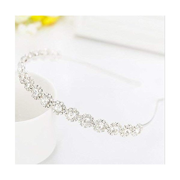AMMEI HEADPIECE Bridal Headpiece Wedding Headband with Crystal and Hair Accessories(Silver)