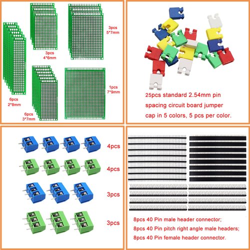 Sunxeke Double Sided PCB Board Kit for DIY Soldering and Electronic Project Circuit Boards Prototype Boards Compatible with Arduino Kits, 2.54mm Male and Female Header Connector