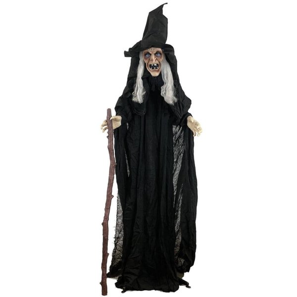 Sunstar Industries 6' Standing Animated Witch Lights Sounds Halloween Decoration Haunted House Prop