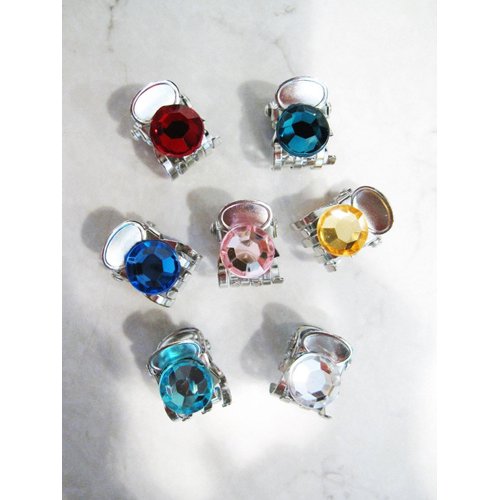 Generic Tiny mini silver metal hair claw clips with rhinestones (Set of two) (Primary color: Green)
