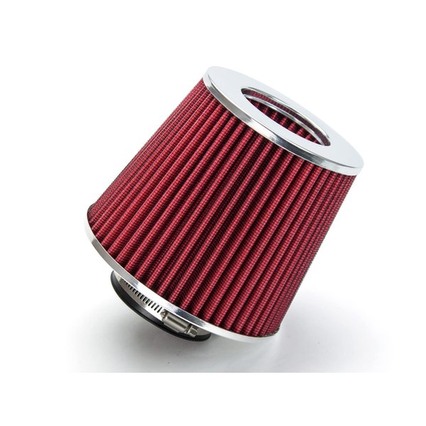 RED 3" 76 mm Inlet Cold Air Intake Cone Replacement Performance Washable Clamp-On Dry Air Filter