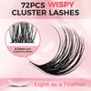 Miuffue Cluster Eyelash Extensions 72 PCs Cluster Lashes DIY Eyelash Extensions Wispy Individual Lashes Eyelash Clusters Super Thin Band Soft Mixed Tray (Volume, D-8-16mix)