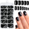LoveOurHome 240pc Black Press on Nails Short Fake Nails Square Glue on Nail Short Acrylic Nails Press ons Nail Tips Full Cover False Nail Women Gilrs Square Artificial Fingernail with Adhesive Tab