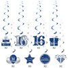 Blue Silver 16th Birthday Hanging Swirls Decorations for Boys, 16Pcs Happy 16 Year Old Birthday Foil Swirl Party Supplies, Sixteen Birthday Ceiling Hanging Decor