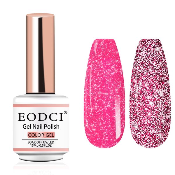 eodci Reflective Glitter Gel Polish, Light Pink Holographic Gel Nail Polish Rainbow Iridescent Shimmer Pigment LED UV Soak Off Sparkle Diamond Gel Polish Nail Art Manicure 15ml