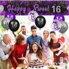 Purple 16th Birthday Decorations for Girls Black Purple Silver Happy Sweet 16 Birthday Yard Banner and 24pcs 70th Birthday Balloons for 16th Birthday Anniversary Party Supplies Indoor Outdoor Decor