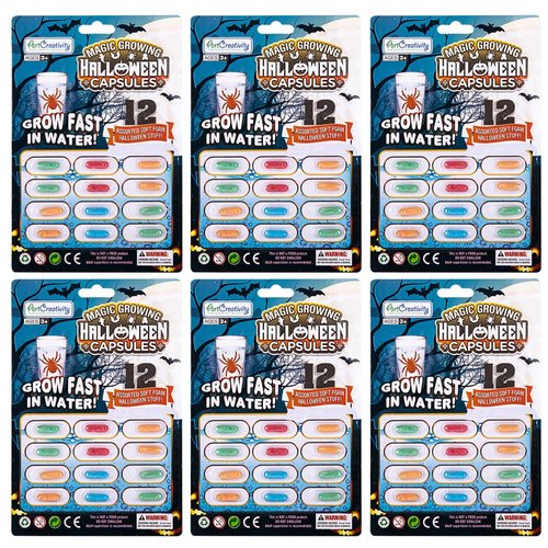 ArtCreativity Halloween Magic Growing Capsules - 6 Packs with 12 Expanding Grow Capsules, Water Growing Toys for Kids, Halloween Sponge Pill Capsule Creatures, Kids’ Halloween Party Favors