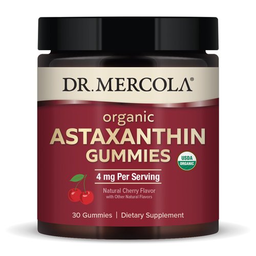 Dr. Mercola Organic Astaxanthin Gummies, 30 Servings (30 Gummies), 4 mg Per Serving, Dietary Supplement, Antioxidant and Immune Support, Certified Organic, Non-GMO