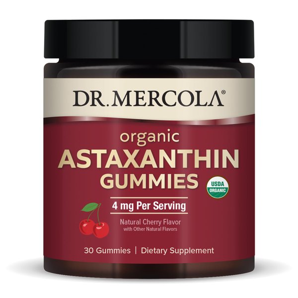 Dr. Mercola Organic Astaxanthin Gummies, 30 Servings (30 Gummies), 4 mg Per Serving, Dietary Supplement, Antioxidant and Immune Support, Certified Organic, Non-GMO