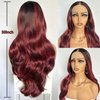 UREMY Ombre Burgundy Highlight Color Lace Front Wig 30 Inch Long Body Wave Pre Plucked Lace Wig Middle Part Glueless Transparent Swiss Lace Heat Resistant Synthetic Wigs for Black Women