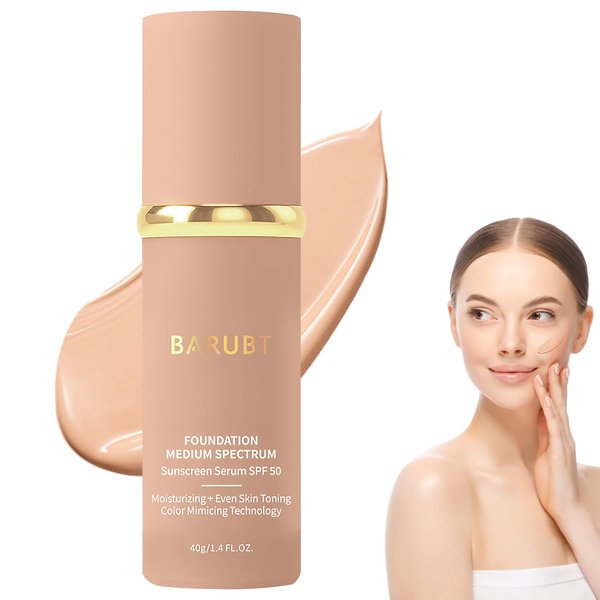 Foundation 4 in 1, Medium Full Coverage Concealer, Foundation Liquid with SPF 50+, Hydrating Concealer Makeup, Longwearing & Waterproof (1PC)