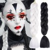 White Black Jumbo Braiding Hair Extensions 24 Inch Ombre Braiding Hair for Women Pre stretched High Temperature Synthetic Fiber Hair Twist Crochet Braids for Halloween Cosplay Party Makeup Carnival