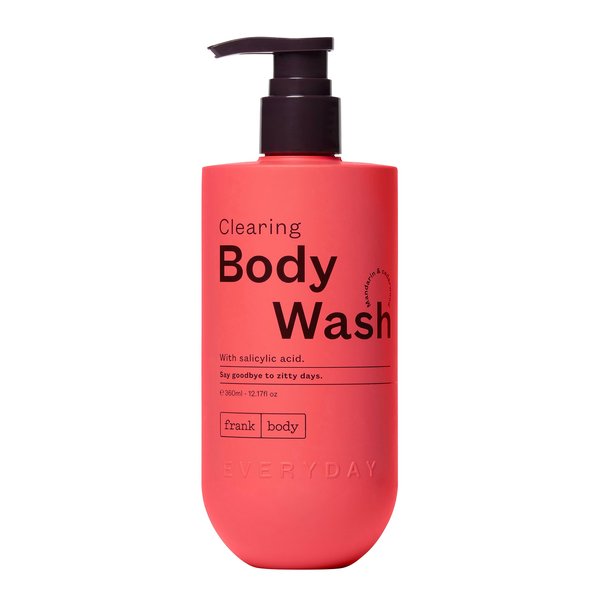 frank body Clearing Body Wash | Vegan & Cruelty Free | With Salicylic Acid for Removing Stubborn Dead Skin, Excess Oil, Black & White Heads| Mandarin & Cedarwood Scent | (360mL / 12.17 fl oz)