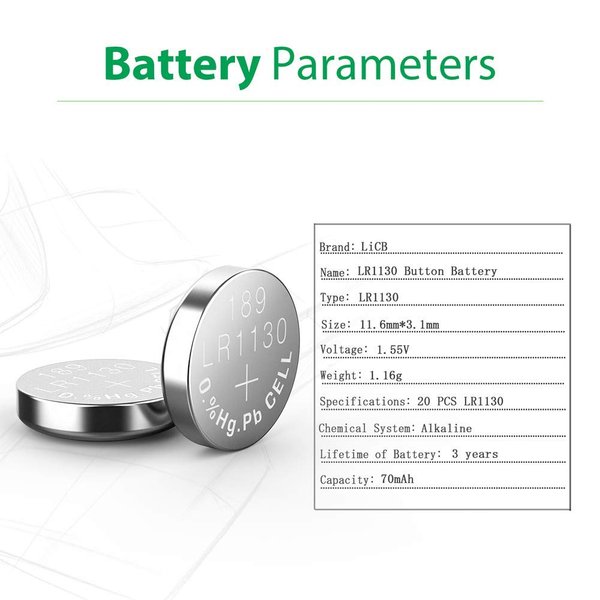 LiCB 40 Pack LR1130 AG10 Batteries 1.5V Alkaline Button Cell Battery