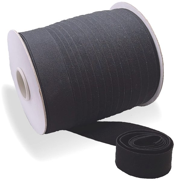 Bias Tape, Double Fold Bias Tape 1 Inch Continuous Bulk Bias Tape for Sewing, Quilting, Binding, Hemming, Apparel Craft, Polyester, Non-Stretch(Black, 25mm, 55 Yards)