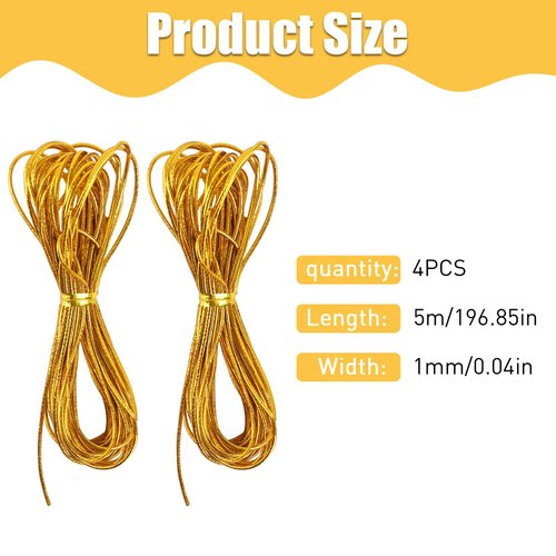4 Pieces 5M Hair Strings for Braids Hair Accessory String, Hair Wrap String Dreadlock Braiding Rope Gold Braiding Hair Deco Styling Hair Braiding String for Hair Braiding Twist Gift Hang Tags