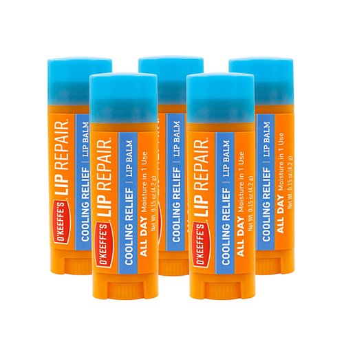 O'Keeffe's Cooling Relief Lip Repair Lip Balm for Dry, Cracked Lips, Stick, (Pack of 5)