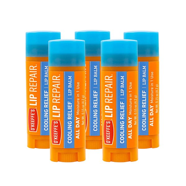 O'Keeffe's Cooling Relief Lip Repair Lip Balm for Dry, Cracked Lips, Stick, (Pack of 5)