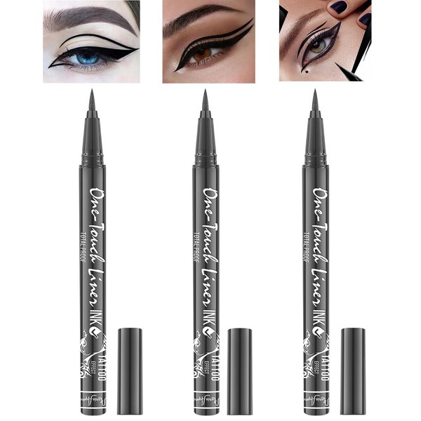 MARIA AYORA 3Pcs Black Liquid Eyeliner Pen Set,Waterproof,Smudgeproof,Longwearing,Flexible Tip Eye Liner For Women and Girls