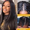 YIROO V Part Wig Yaki Straight Human Hair Wigs for Black Women Upgrade Upart Wig No Leave Out 12A Glueless Kinky Straight V Shape Clip in Half Wig No Glue No Sew Beginner Friendly 180% Density 18 Inch