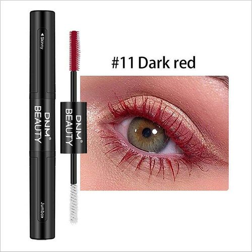 Magik Dual Head 4D Silk Fiber Eyelash Extension Colorful Waterproof Mascara (#11 Dark Red, 1 Pack)