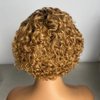 Iianaebeh Short Curly Human Hair Wigs for Black Women, Side Part Wig, Pixie Cut Brazilian Remy Human Hair, Deep Curly None Lace Front Ombre Blonde Wigs (T30)