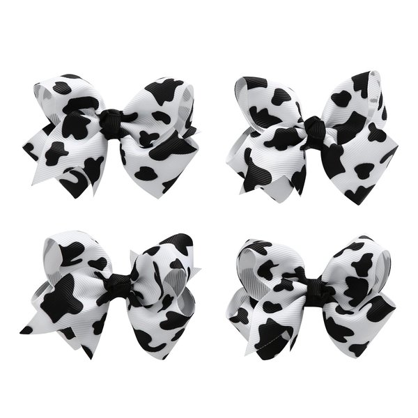 4PCS Cow Print Hair Bows Clips for Baby Girls Women Cowgirl Moo Cow Bowknot Party Costume Hair Accessories 3 Inch