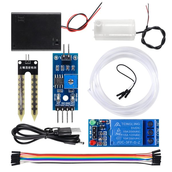 Diitao 1 Set Automatic Irrigation Kit Watering System Capacitive Soil Moisture Sensor 1 Channel 5V Relay Module Water Pump with 1m Tubing for Garden Watering System Moisture Detection