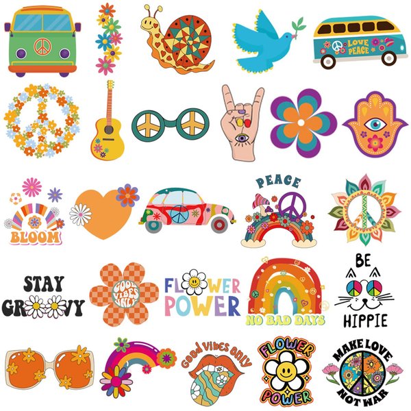 Ooopsiun Hippie Temporary Tattoos for Kids - 70 Styles,Groovy 70s Peace and Love Flower Power Birthday Party Favors for Boys Girls