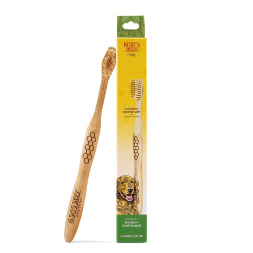 Burt's Bees for Pets Bamboo Bristle Dog Toothbrush - Naturally Derived, Ergonomic Handle, BPA Free