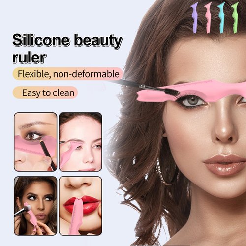 ysuovuf 2Pcs Eyeliner Stencils, 5 in 1 Silicone Winged Tip for Eyebrows Eyelashes Lip Line Aid, Mascara Shield and Applicator Pads, Silicone Eye Makeup Tool Set for Beginners, (PINK)
