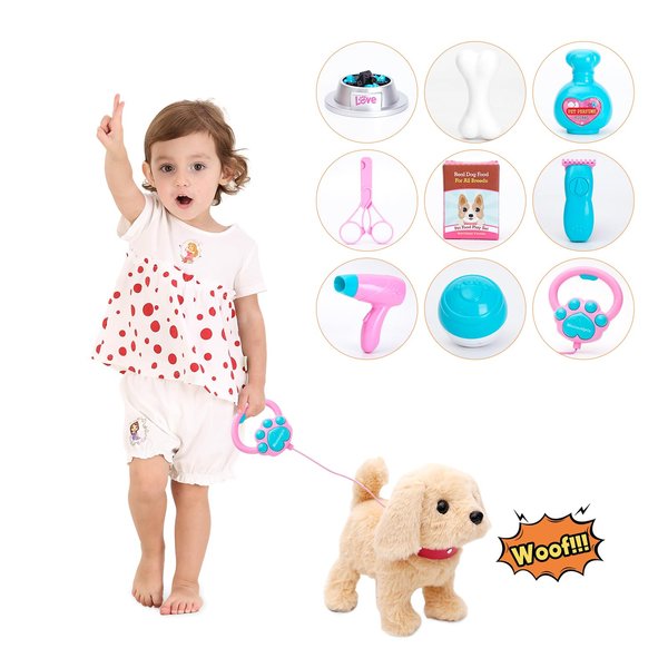 Monealpis Interactive Walking Dog Toy - Toddler Walking Plush Dog Toys for Kids, Toys for Girls 2 Years Old - Electronic Golden Retriever Plush Toy with Singing, Barking, and Tail Wagging