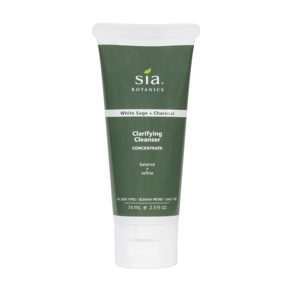Sia Botanics Clarifying Facial Cleanser (74ml/2.5oz Eco Tube) | Face Wash w/White Sage, Activated Charcoal, Tea Tree | Natural, Clean, Botanical Skincare for Women