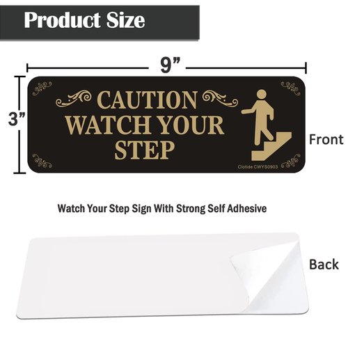3 Pack Caution Watch Your Step Sign, 3” x 9” Thick Acrylic Self-Adhesive Warning Sign for Business Restaurants Offices, Easy to Install