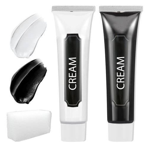 2PCS Black and White Body Paint, Lightweight and Refreshing Water Based Face Paint, Clown Makeup Black and White Face Paint Kit, Halloween and Day of the Dead SFX Skeleton Makeup