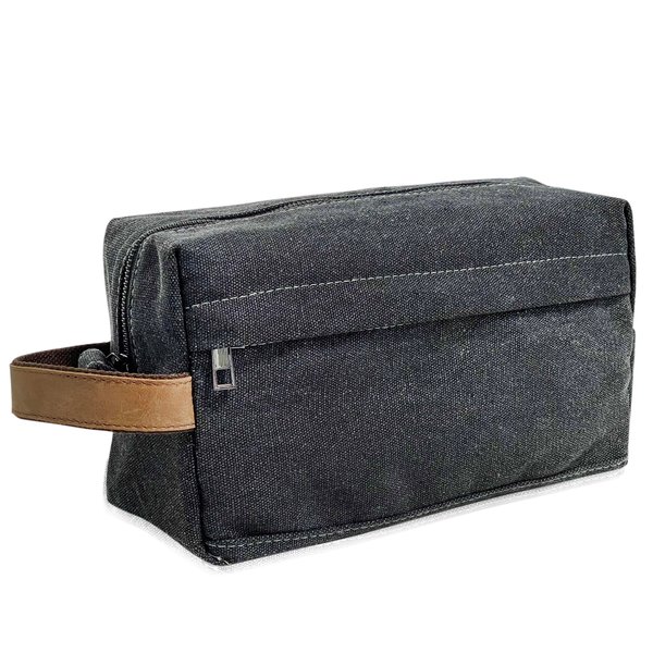 Lucky Rain Canvas Travel Toiletry Bag, Dopp Kits with Genuine Leather Handle