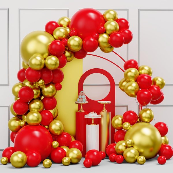 Red Gold Balloons Garland Arch Kit, 134pcs Gold and Red Party Balloons with Different Size for Graduation, Birthday, Anniversary, Eedding, New Year Party Decorations Supplies