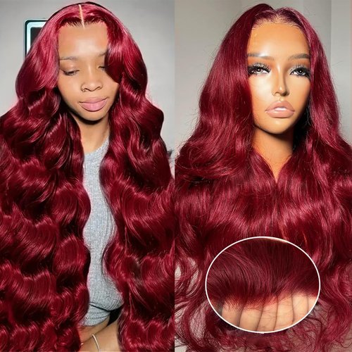 30 Inch Burgundy Lace Front Wigs Human Hair 200% Density Wear and Go Glueless Wig 4x4 HD Lace Closure Wigs Human Hair Body Wave Glueless Wigs