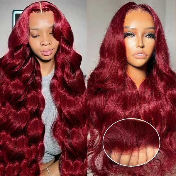 30 Inch Burgundy Lace Front Wigs Human Hair 200% Density Wear and Go Glueless Wig 4x4 HD Lace Closure Wigs Human Hair Body Wave Glueless Wigs