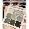 Black Smokey Gray Silver Glitter Shimmer Eye Eyeshadow Makeup Palette,9 Colors Cool Toned Matte Glitter Eyeshadow Palette Make Up Black Radiance Eyeshadow Palette Sombras De Ojos Profesional(A)