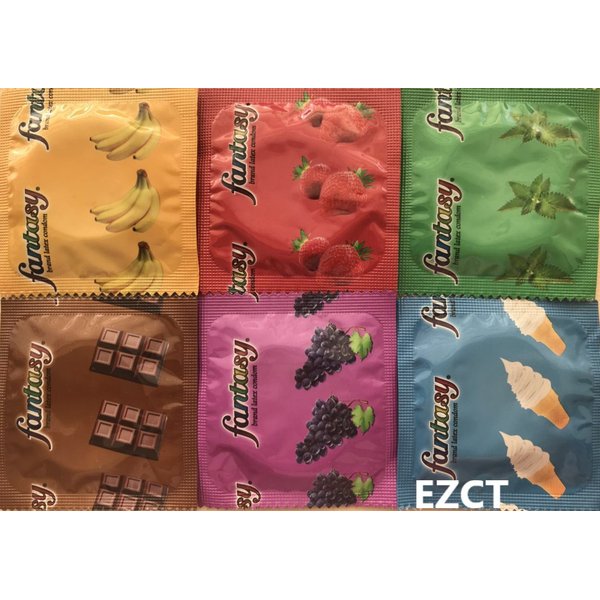 Fantasy Flavored Condoms Pack 12 Condoms : variety of flavors such as VANILLA, STRAWBERRY, MINT, GRAPE, CHOCOLATE, and BANANA. [The Random Fun That You Will Not Know Until You Have Used.]